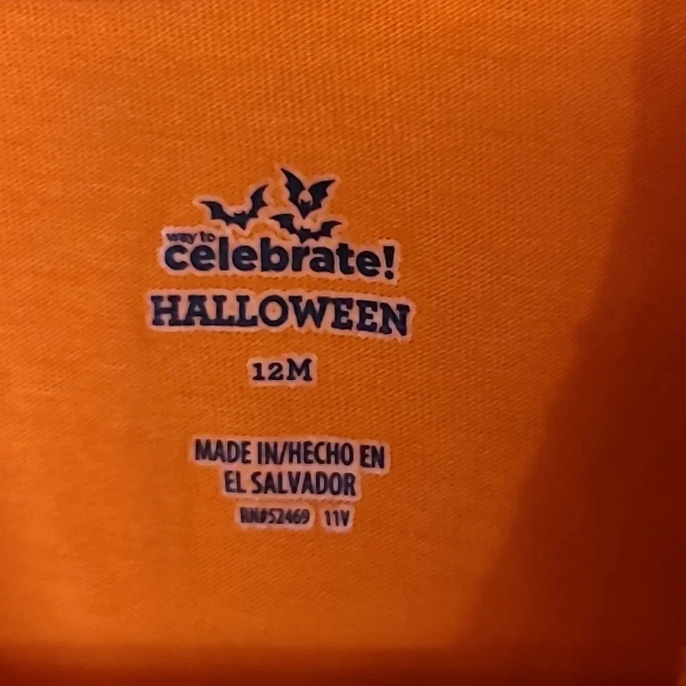 Baby Girls 12M Pumpkin Tee Orange Jack O'Lantern Velvet Flocked T-Shirt Top